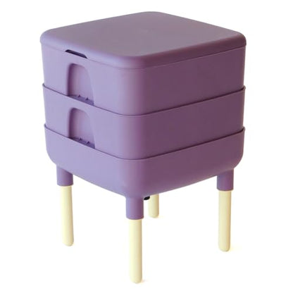 FCMP Outdoor - The Essential Living Composter, 2-Tray Worm Vermicomposter Bin (HF-LC4000v2-PUR) Plum - color: Plum