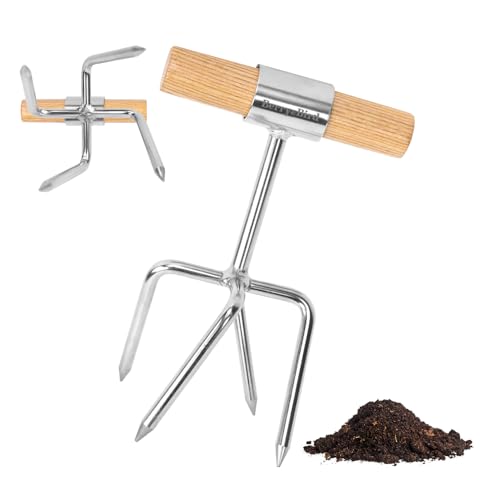 Twist Tiller, 4 Stainless Steel Tines Hand Tiller for Gardening
