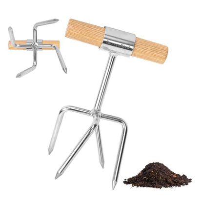 Twist Tiller, 4 Stainless Steel Tines Hand Tiller for Gardening