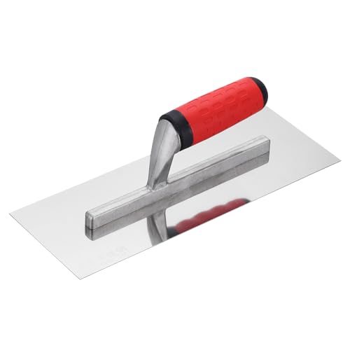 HARFINGTON Flat Drywall Trowel 12" x 4", 402 Stainless Steel Concrete Finishing Trowel Art Paint Plastering Hand Tools with TPE Grip, for Concrete Cement, Silver - size: 12" x 4"