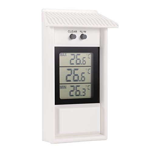 Min Max Greenhouse Thermometer, Wall Mounted Digital High Low Temperatures - color: White