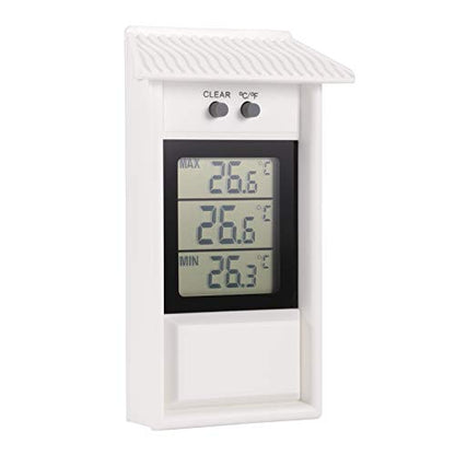 Min Max Greenhouse Thermometer, Wall Mounted Digital High Low Temperatures - color: White