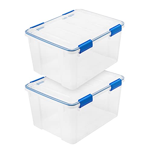 IRIS USA 2-Pack 44 Qt Storage Bins with Gasket Lids, Clear/Blue - size: 44 Qt. - 2 Pack