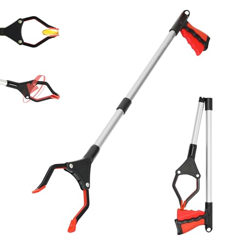 32 inch Foldable GrabRunner Reacher Grabber with Strong Magnetic Tip for Seniors, Disabled, After Surgery Recovery(Red) - color: Red