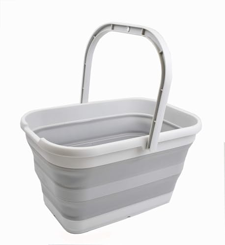 SAMMART 12L (3.17 Gallon) Collapsible Rectangular Handy Bucket, Mop Bucket for Window Cleaning, Foldable Tub with Handle for Car Washing, Space Saving Portable Plastic Organizer for Storage (1, Grey) - color: Gray