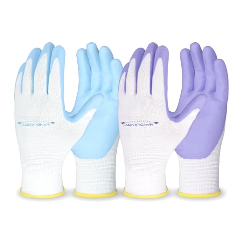HANDLANDY 2/3/6 Pairs Womens Gardening Gloves, Garden Gloves for Women - color: Blue & Violet (2 Pairs), size: Medium
