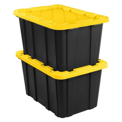 Sterilite Industrial Storage Tote with Lids for Garage, 27 Gallon, 8-Pack - size: 27 Gallon - Black/Yellow