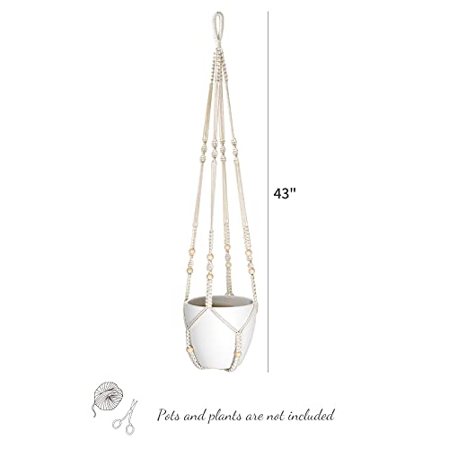 Mkono 43 Inch Macrame Plant Hanger Indoor Hanging Planter Holder Ivory 1Pc - color: Ivory