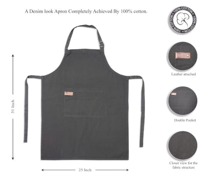 Washed Cotton Kitchen Apron | Adjustable 25x31, Black