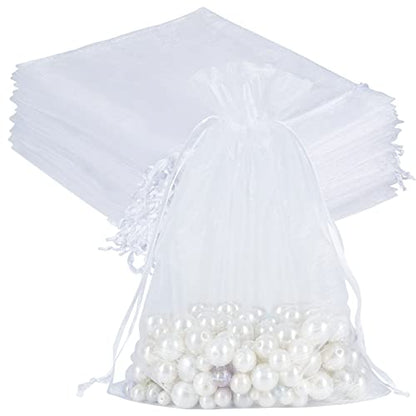 HRX Package 100pcs Mesh Organza Bags 6x9 in for Gift Giving, Large (White) - color: white