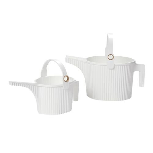 Hachiman Watering Can Set of 2 with Widened Spout - color: White, size: Large and Small (Set of 2)