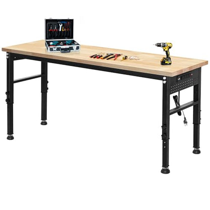 Antifir 70'' Adjustable Workbench, Heavy Duty Workstation - size: 70"x21"|Socket|Pegboard