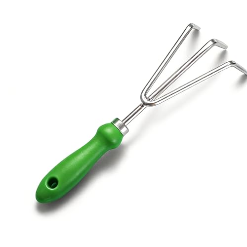 Garden Rake Tiller Tool - 3 Prong Hand Claw for Loosening and Aerating Soil