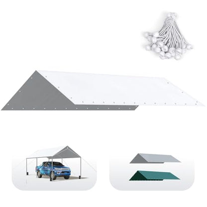 Quictent 10x20 ft Carport Replacement Tarp Canopy Top Cover with Bungee Balls - color: White