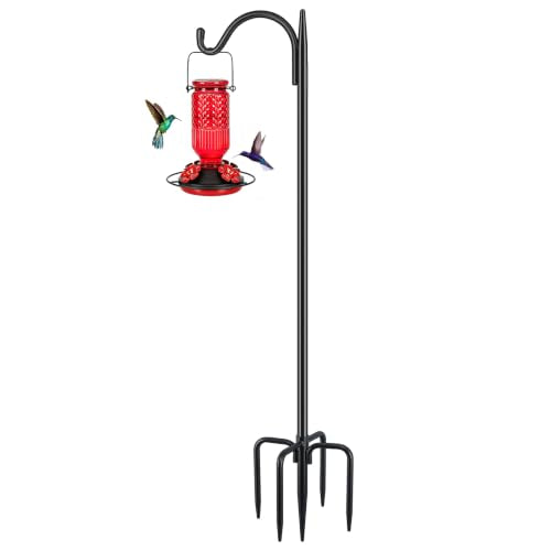 FEED GARDEN Adjustable Outdoor Shepherd Hook Bird Feeder Pole with 5 Prongs Base, 60 Inch Tall 5/8 Inch Thick, Heavy Duty Shepard Hook Stand for Hanging Bird Feeders, Plant Baskets, Black (1 Pack) - size: 60 Inch
