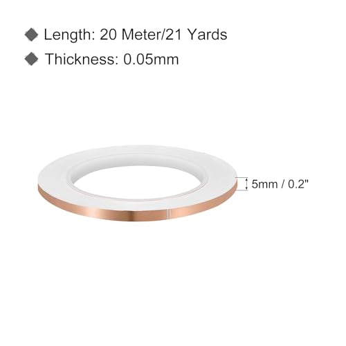PATIKIL Copper Tape 0.2 Inch x 21 Yards 0.05 Thick Copper Foil Tape Single Sided Conductive Adhesive EMI Shielding for Electronics, Circuits, Grounding - size: 0.2 Inch x 21 Yards x 0.05mm