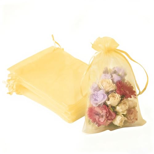 YHJZ 100PCS Gold Organza Bags, 4x6 Inch Small Mesh Bags Drawstring, Jewelry Gift Bags for Wedding, Party, Festival - color: Gold