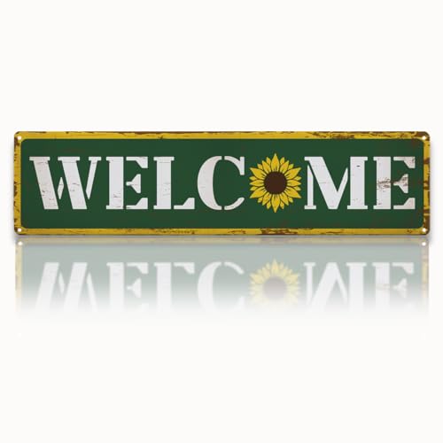 Vintage Metal Tin Signs, Welcome Sign, Sunflower Farmhouse Wall Decor, Rustic Garden Sign, for Yard Fence Door Porch, Indoor Outdoor Garden Decoration, Gift for Sunflower Lovers, 15.7 x 3.9 Inches - color: Garden 04