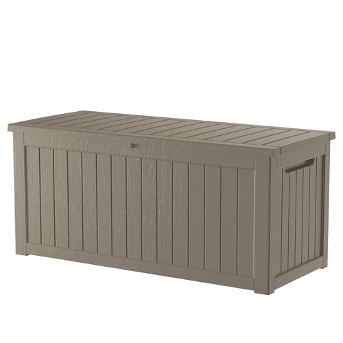 200 Gallon Outdoor Storage Box Patio Deck Box Waterproof, Resin Lockable Outside Large Storage Bin for Pool Cushion Furniture, Garden Tools UV-Resistant, Grey - color: Grey, size: 200 Gallon