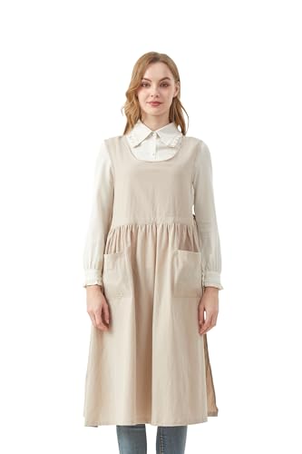 Nanxson Cotton Apron Women Split Plus Size Bib with Pockets - color: Beige