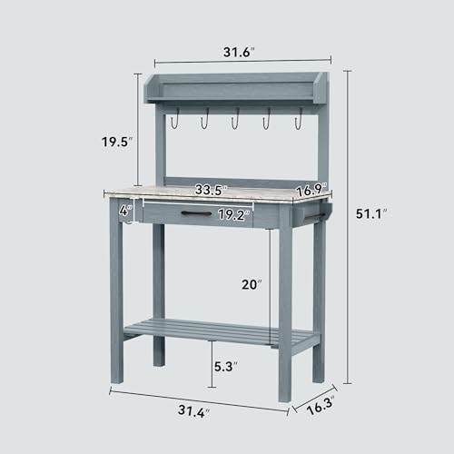 HOLTICO Potting Bench with Storage Drawer, Blue-Gray