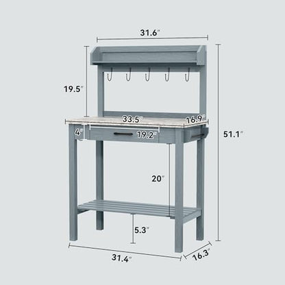 HOLTICO Potting Bench with Storage Drawer, Blue-Gray