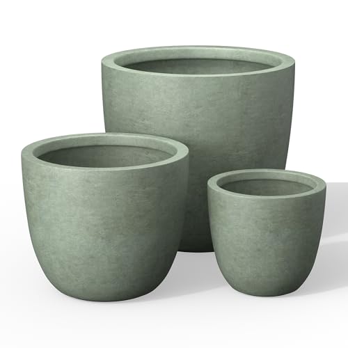 Kante 3-Pack 18" 14" 10" W Round Mint Green Concrete Planters - color: Mint Green, size: Set of 3: 10/14/18-Inch Dia