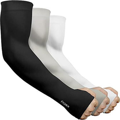 beister Arm Sleeves for Men & Women, UPF 50+ UV Sun Protection, Cooling - color: 3-pairs Black+white+grey
