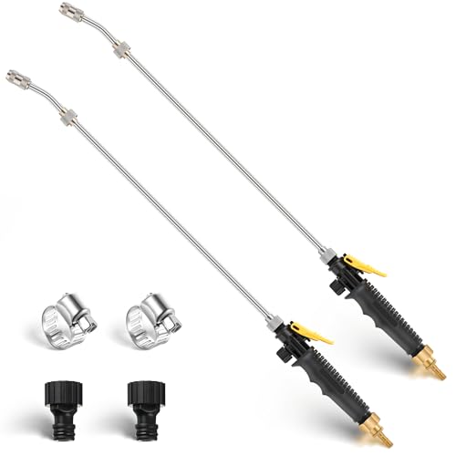 29 Inch Sprayer Wand Replacement Stainless Steel 3/8" Brass Barb Universal Water Spray Parts Metal Adjustable Nozzle Sprayer Wand with Shut off Valve(2 Set)