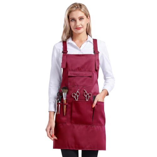 Nanxson Apron with Pockets Cross Back Apron for Hair Stylist Gardening - color: Dark Red