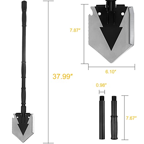 Camping Shovel 38 inch, Folding Shovel, with Pickaxe, Survival Tactical Multitool, Military Compact Tool, 180 Degree Portable Spade for Off-Roading, Backpacking, Hiking, Car Emergency - size: 38''