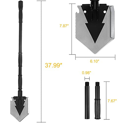 Camping Shovel 38 inch, Folding Shovel, with Pickaxe, Survival Tactical Multitool, Military Compact Tool, 180 Degree Portable Spade for Off-Roading, Backpacking, Hiking, Car Emergency - size: 38''