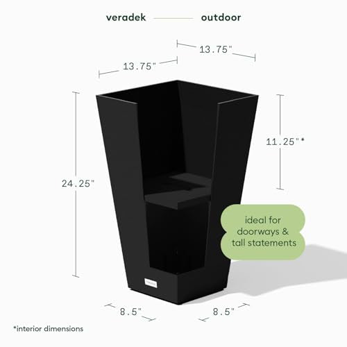 Veradek Pure Series Taper Planter - Tall Tapered Outdoor Planter with Shelf - color: Black, size: 24 inch - 2 Pack