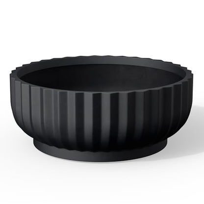 Kante Accent Round Shallow Black Concrete Planter 20.9" Dia, Outdoor - color: Black, size: 20.9"w x 8.3"h