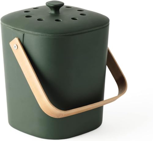 Bamboozle Kitchen Compost Bin – Indoor Countertop Food Composter, Made of Sustainable Bamboo Fiber | Forest Color - color: Forest