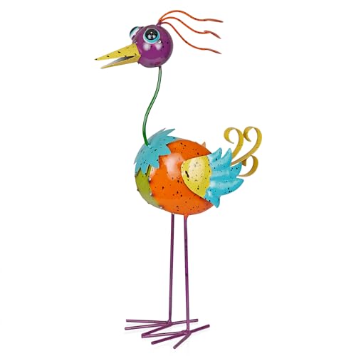 Alpine Corporation LAZ328HH Quirky Metal Rainbow Bird Decor, Animal Statue for Patio, Lawn & Garden, 21" H, Multicolor - color: 21" Multicolor Bird