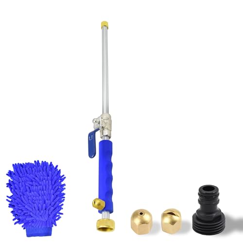 Buyplus Jet Nozzle High Pressure Hose Nozzle, 2-in-1 High Pressure Power Washer for House, Jet Nozzle for Garden Hose Power Washer Wand with 3 Different Tips, Quick Connectors and Gloves, 18 Inch Blue