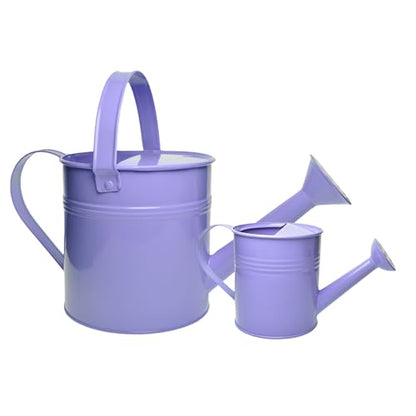 Small Metal Watering Can Set, Pink, 1.2L and 0.23L Garden Cans with Long Spout, Indoor Outdoor Plant Care (Purple) - color: Purple
