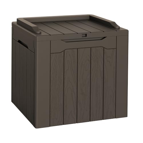 Flamaker Deck Box 31 Gallon Waterproof Resin Small Storage Box with Lid - color: Deep Brown, size: 31 Gallon