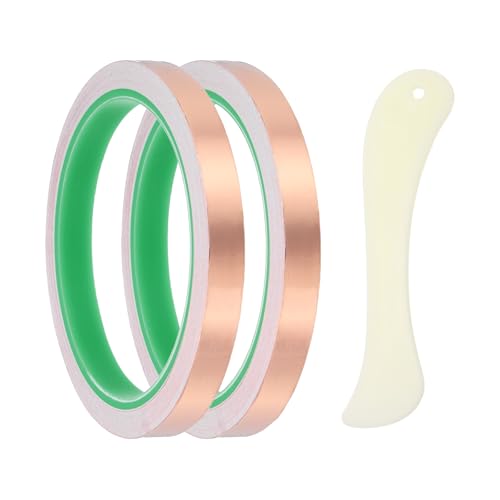 PATIKIL Copper Foil Tape, (0.39 Inch x 33FT) (2Set), Double Conductive Adhesive Tape with Correction Tool, Suit for - Guitar EMI/RFI Shielding/Electrical Repairs - size: 0.39 Inch x 33FT