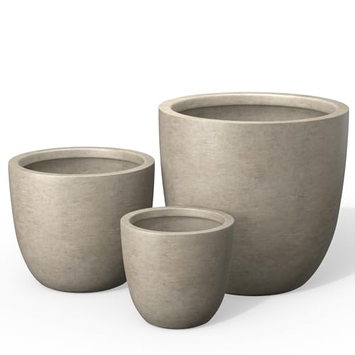 Kante Round Concrete Planter Set of 3, Large Outdoor Indoor Plant Pots with Drainage Hole, 10/14/18-Inch Diameter Flower Pots for Patio, Garden and Home, Weathered Concrete - color: Weathered Concrete, size: Set of 3: 10/14/18-Inch Dia