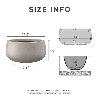 Kante Small Round Bowl Weathered Concrete Planter 11" Dia, Outdoor - color: Weathered Concrete, size: 11.8"w
