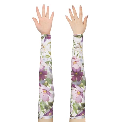 YAMEIZE Gardening Long Arm Sleeves for Women - Sun Protection Cooling Floral Sleeves to Cover Arm for Garden - color: Purpleflower