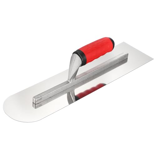 HARFINGTON Single Round Drywall Trowel 16" x 4", 402 Stainless Steel Concrete Finishing Trowel Art Paint Plastering Hand Tools with TPE Grip, for Concrete Cement, Silver - size: 16" x 4"