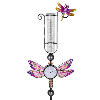 Rain Gauge Outdoor with 7 Inch Plastic Tube - color: Purple-Dragonfly