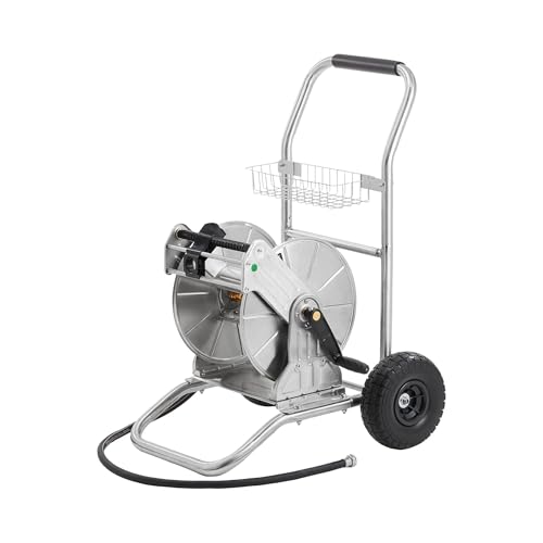 Giraffe Tools Garden Hose Reel Cart with Wheels, Stainless Steel Heavy Duty Water Hose Reel Cart, 200 ft of 1/2 Capacity, Mobile for Outside