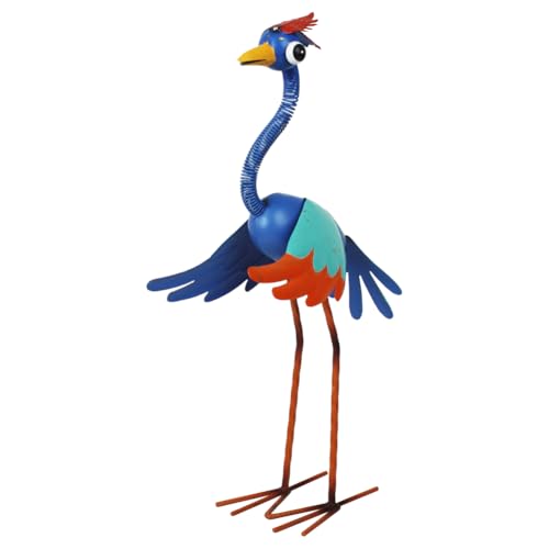 Metal Wacky Heron Garden Statue for Patio, Backyard, Lawn - color: Blue&cyan-crane