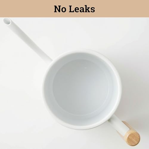 Metal Small Indoor Watering Can with Long Spout & Real Wood Handle, 35oz - color: White