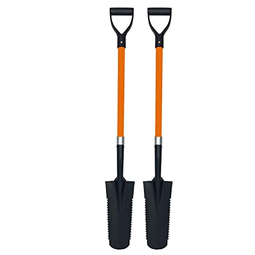 Ashman Drain Spade Teeth Shovel (2 Pack) - 48 Inches Long Handle Spade with D Handle Grip - Durable Handle with a Thick Metal Blade - Multipurpose Premium Quality Orange - size: 2 Pack, style: Drain Spade Teeth
