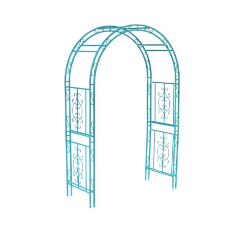 Plow & Hearth Arch Metal Outdoor Garden Arbor, 84 inches Tall, Iron Trellis Lattice for Climbing Plants, Wedding Arch, Outdoor Patio Décor (Blue) - color: Blue